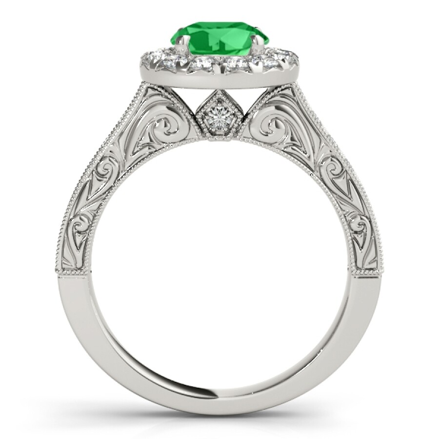 Maulijewels 14k White Gold Gemstone And Diamond Ring With 1.40 Carat Round Shape Emerald And Diamond In White