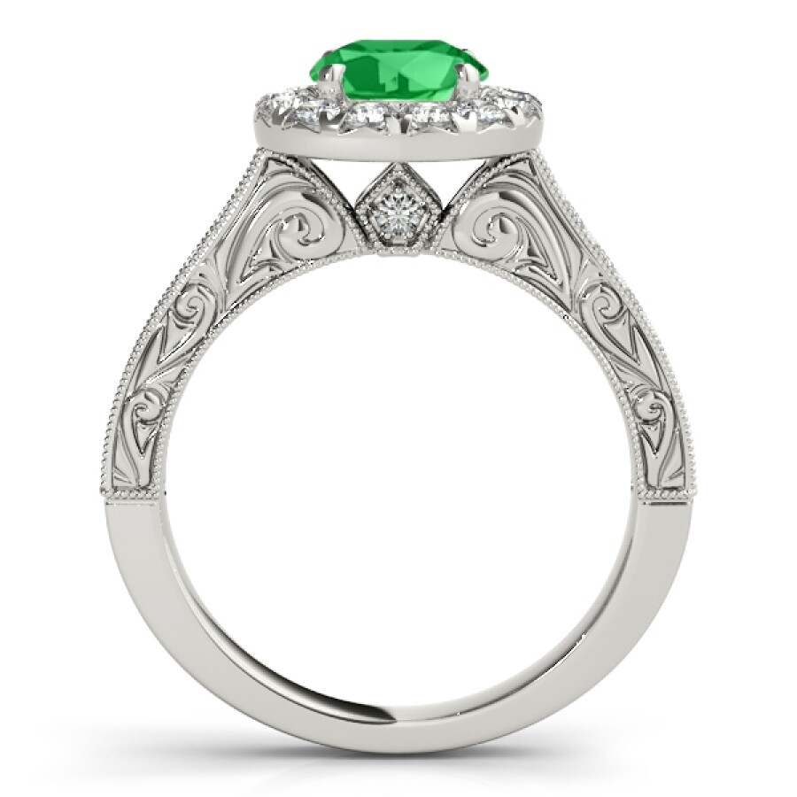 Shop Maulijewels 14k White Gold Gemstone And Diamond Ring With 1.40 Carat Round Shape Emerald And Diamond