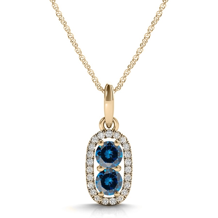 Shop Maulijewels 14k Yellow Gold 1.25 Carat Blue Diamond Two Stone Pendant Necklace With 18" 14k Yellow G