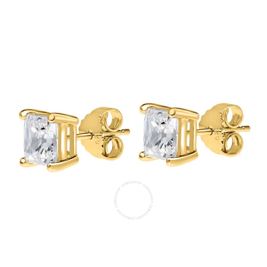 Maulijewels 14k Yellow Gold 2.00 Ct Tw Natural Princess Cut Diamond Stud Earrings With Push Back In White