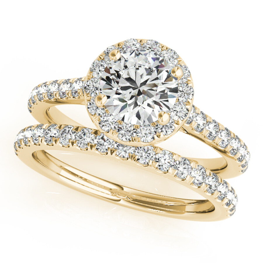 Maulijewels 14k Yellow Gold Bridal Set 0.75 Carat Halo Diamond Engagement Ring In Yellow