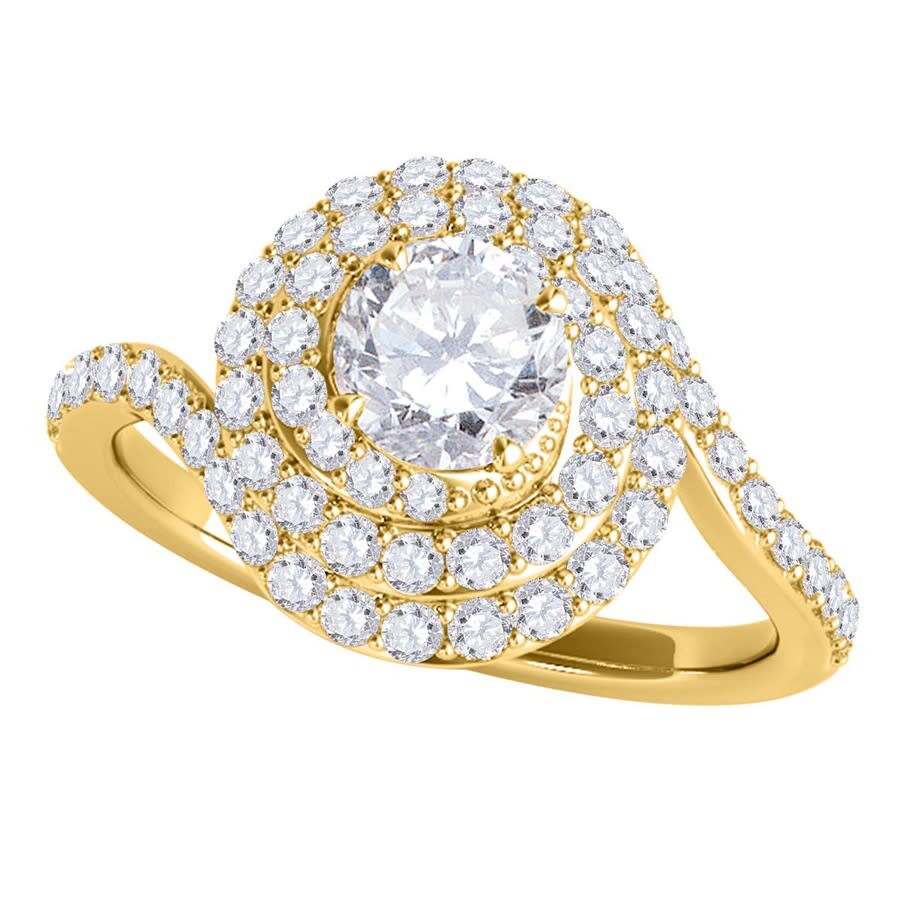 Maulijewels 1.50 Carat Natural Diamond Halo Bridal Set Engagement Rings In 14k Yellow Gold Ring Size In Yellow