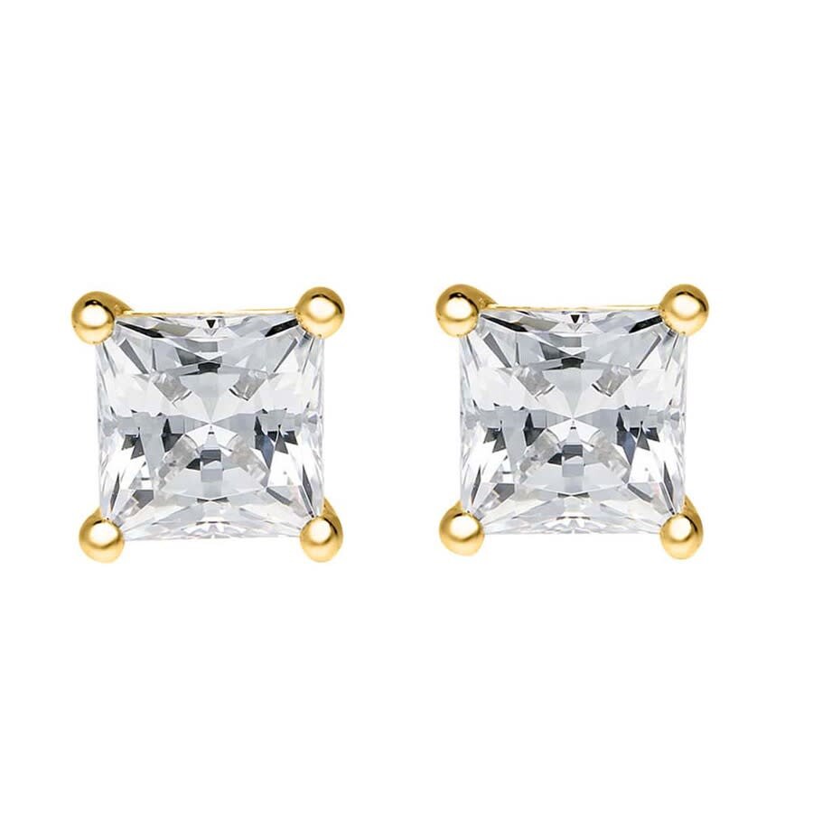 Maulijewels 14k Solid Yellow Gold 1.50 Ct Tw Natural Princess Cut Diamond Stud Earrings With Push B In White