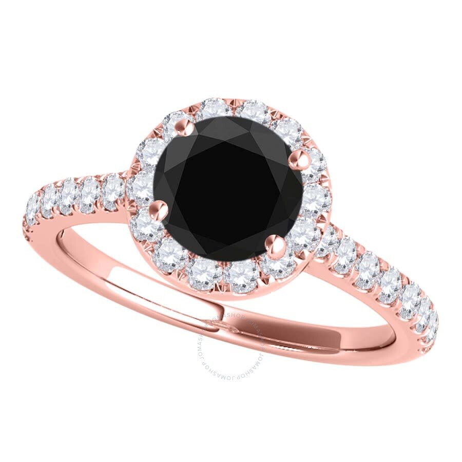 Maulijewels 1.60 Carat Black & Halo White Diamond Bridal Set Engagement Ring For Women In 18k Solid In Pink