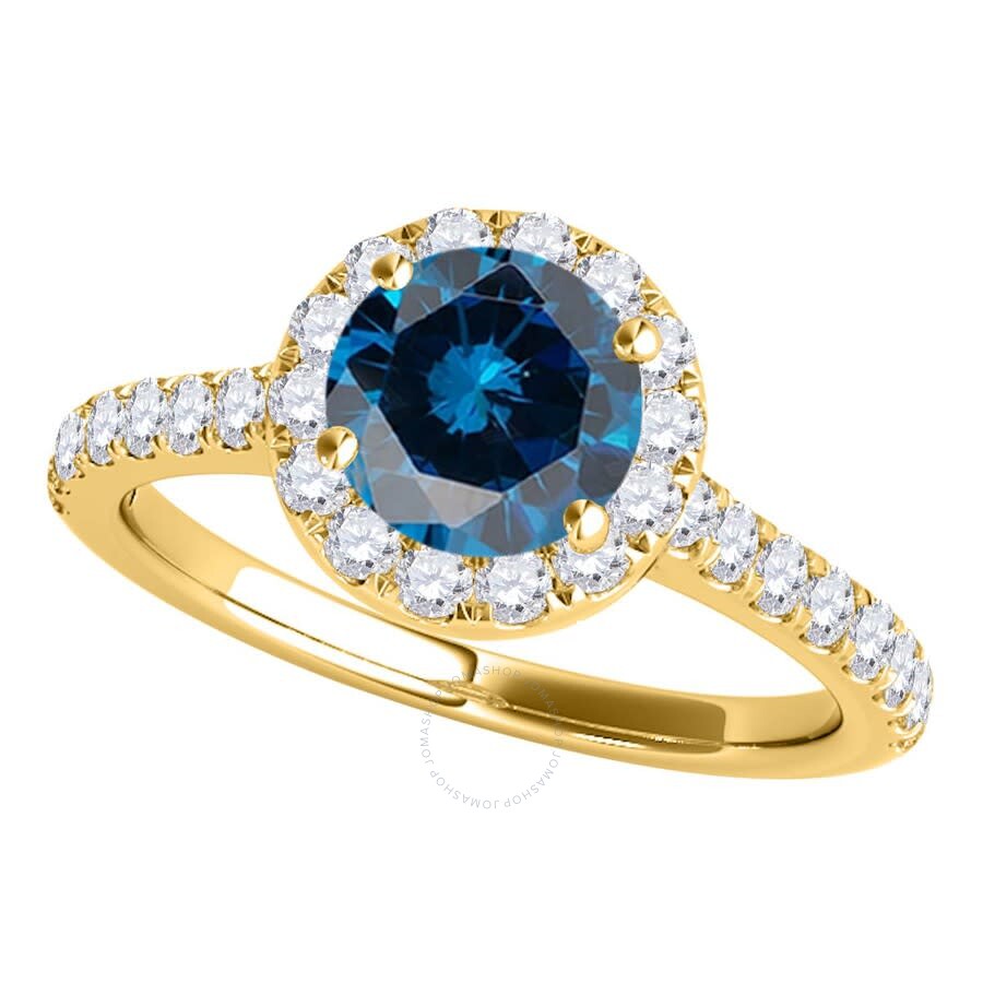 MAULIJEWELS MAULIJEWELS 1.60 CARAT BLUE & WHITE HALO DIAMOND BRIDAL SET ENGAGEMENT RING FOR WOMEN IN 18K SOLID Y