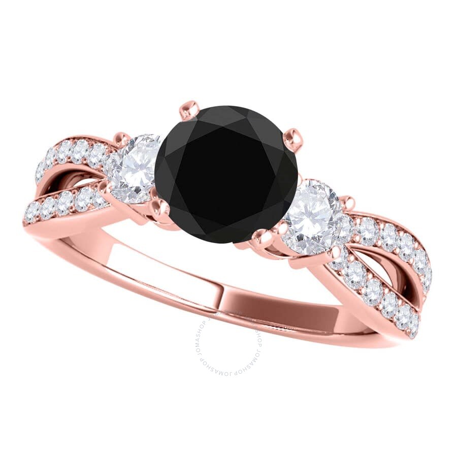MAULIJEWELS MAULIJEWELS 1.75 CARAT BLACK & WHITE DIAMOND ENGAGEMENT WEDDING RINGS FOR WOMEN IN 14K SOLID ROSE GO