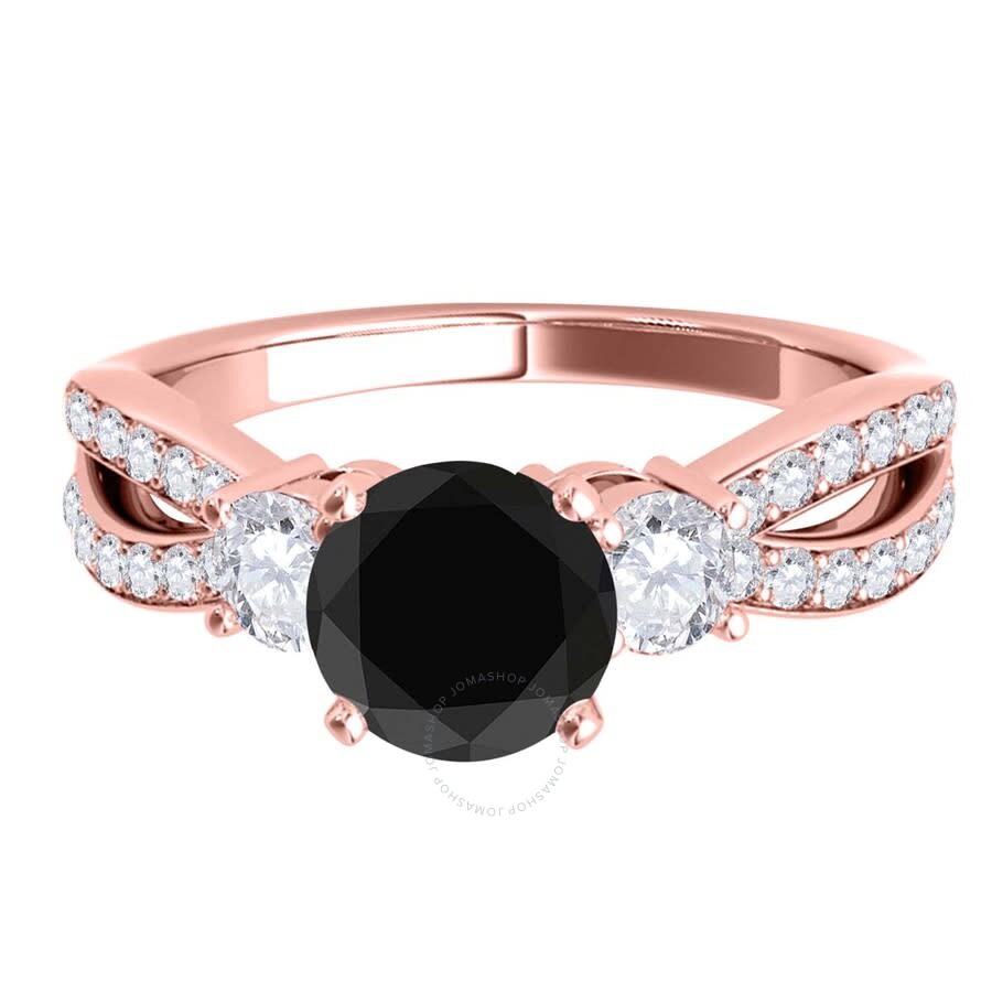 MAULIJEWELS MAULIJEWELS 1.75 CARAT BLACK & WHITE DIAMOND ENGAGEMENT WEDDING RINGS FOR WOMEN IN 14K SOLID ROSE GO