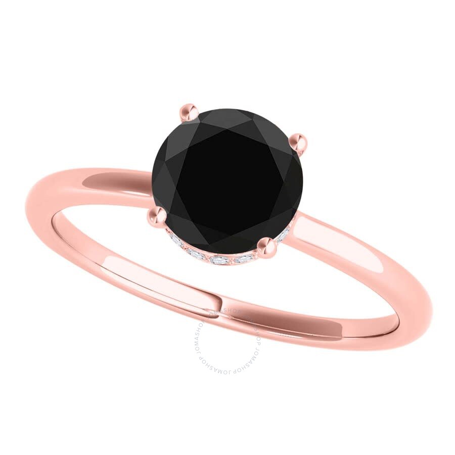 MAULIJEWELS MAULIJEWELS 18K SOLID ROSE GOLD 1.06 CARAT NATURAL BLACK & WHITE DIAMOND SOLITAIRE ENGAGEMENT RING F