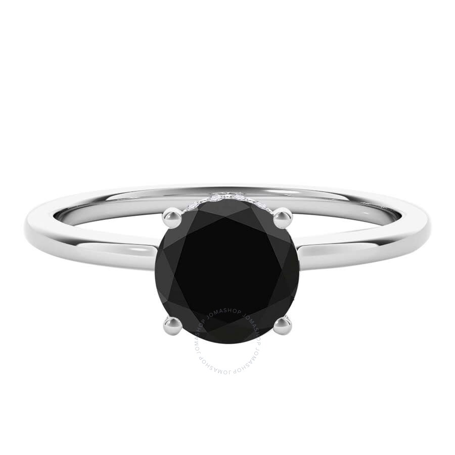 MAULIJEWELS MAULIJEWELS 18K SOLID WHITE GOLD 1.06 CARAT NATURAL BLACK & WHITE DIAMOND SOLITAIRE ENGAGEMENT RING 