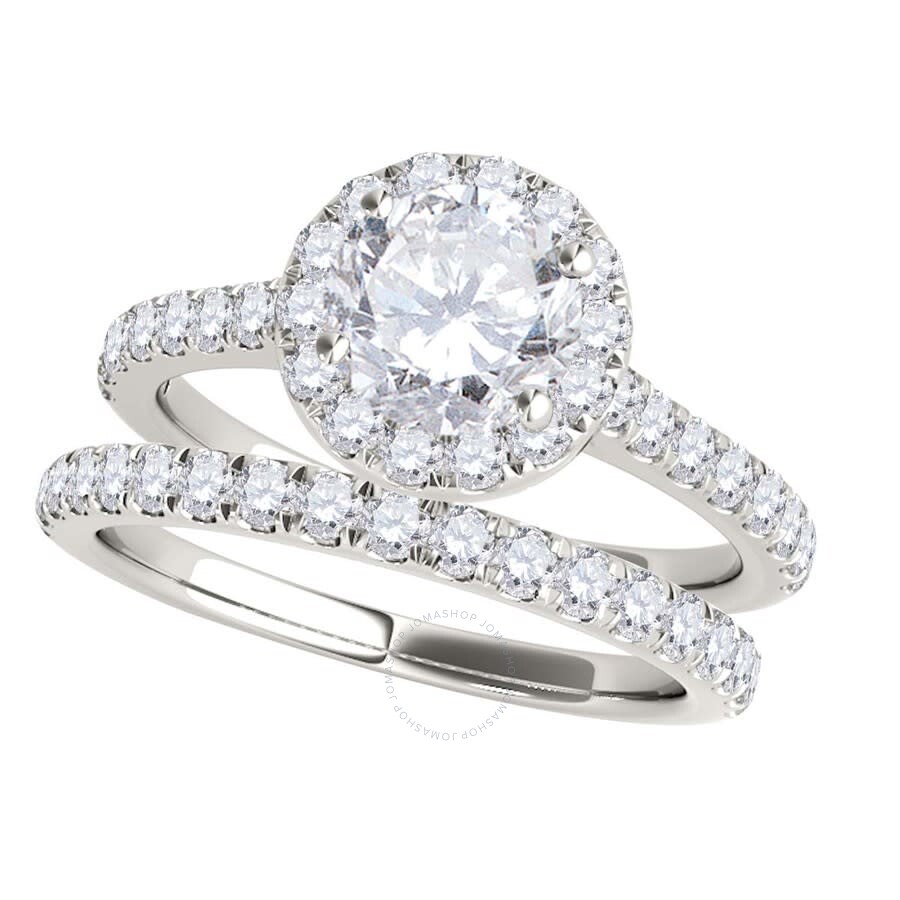 Maulijewels 18k White Gold 1.60 Carat Natural Halo Diamond Bridal Set Engagement Ring For Womens In  In White
