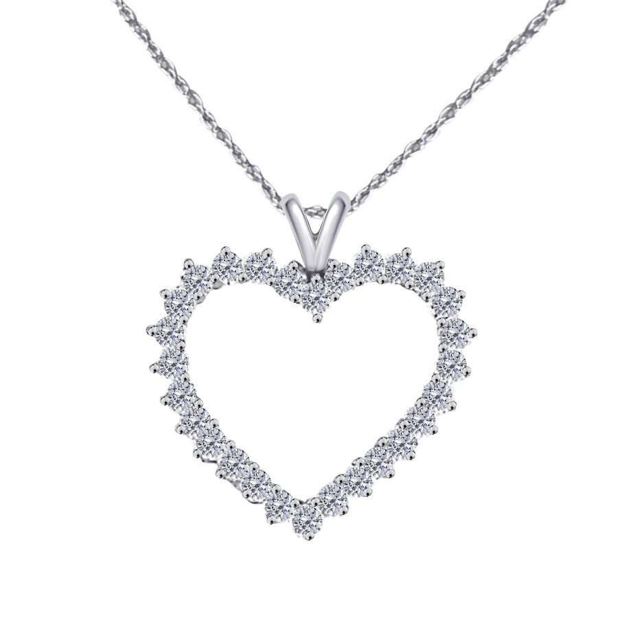 Maulijewels 2.00 Carat Diamond Heart Shape Pendant In 10k White Gold With 18" 10k White Gold Plated In White