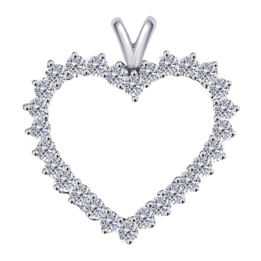 Maulijewels 2.00 Carat Diamond Heart Shape Pendant In 10k White Gold With 18" 10k White Gold Plated In White