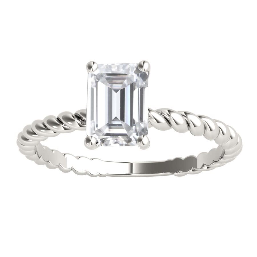 Maulijewels 2.00 Carat Emerald Cut Moissanite Engagement Rings In 10k Solid White Gold Size 6 In White