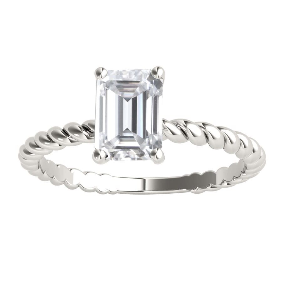 Shop Maulijewels 2.00 Carat Emerald Cut Moissanite Engagement Rings In 10k Solid White Gold Size 6