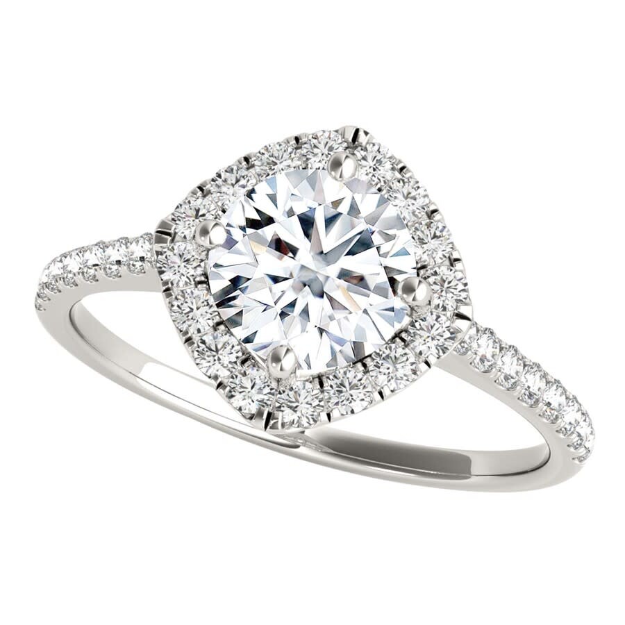 Maulijewels 2.00 Carat Halo Diamond Moissanite Engagement Rings For Women In 14k White Gold In Ring  In White