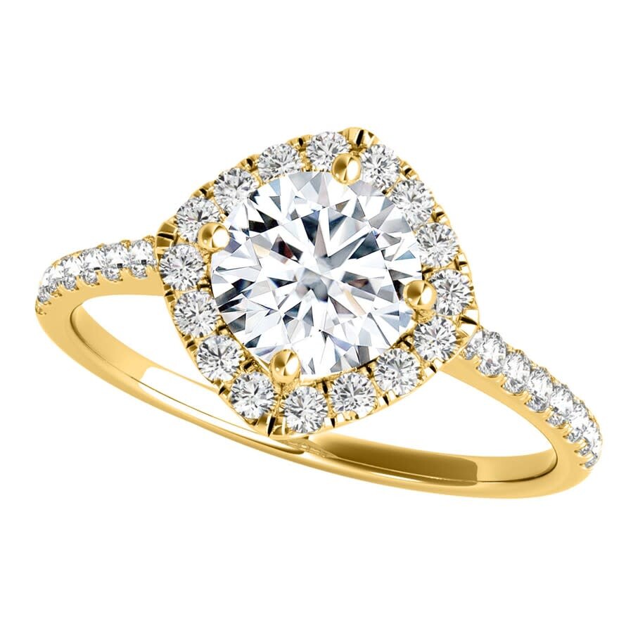 Maulijewels 2.00 Carat Halo Diamond Moissanite Engagement Rings For Women In 14k Yellow Gold In Ring In Yellow