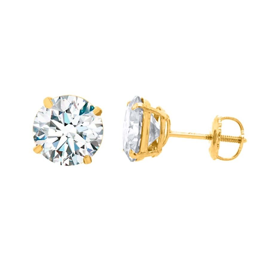 Maulijewels 2.00ct 14k Gold Gra Certified D-vvs1 Round White Moissanite Diamond Screw Back Studs Ear In Yellow