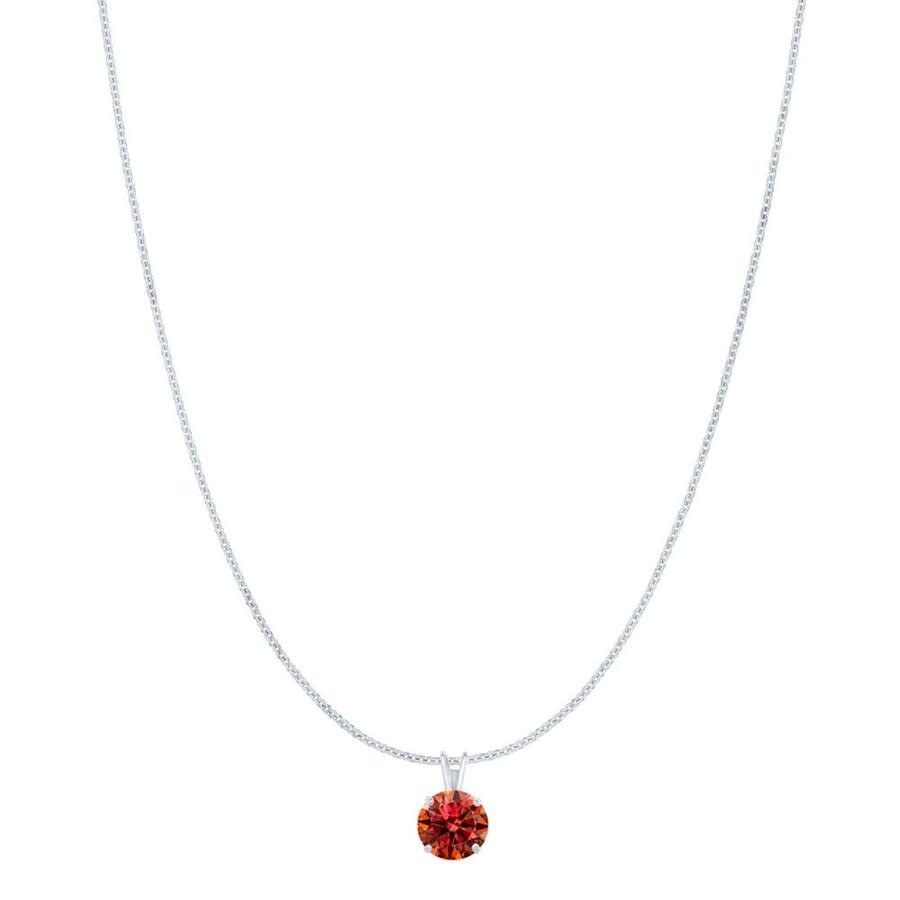 Maulijewels 2.00ct D-vvs1 Water Melan Red Moissanite Diamond 14k White Gold Solitaire Necklace With In Red