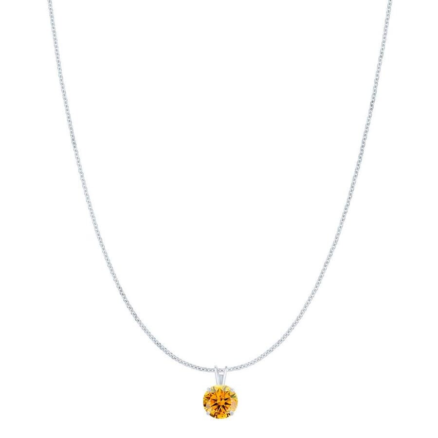Maulijewels 2.00ct D-vvs1 Yellow Moissanite Diamond 14k White Gold Solitaire Necklace With Gold Plat In Red