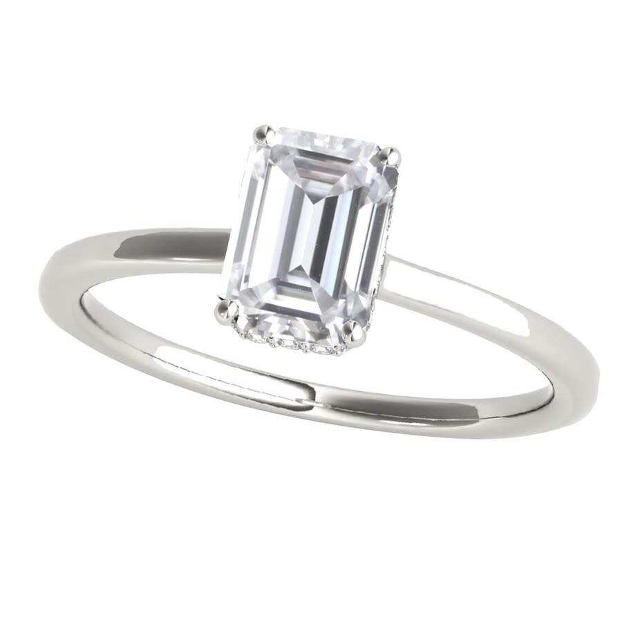 Maulijewels 2.10 Carat Emerald Cut Moissanite Natural Diamond Engagement Rings For Women In 10k Whi In White