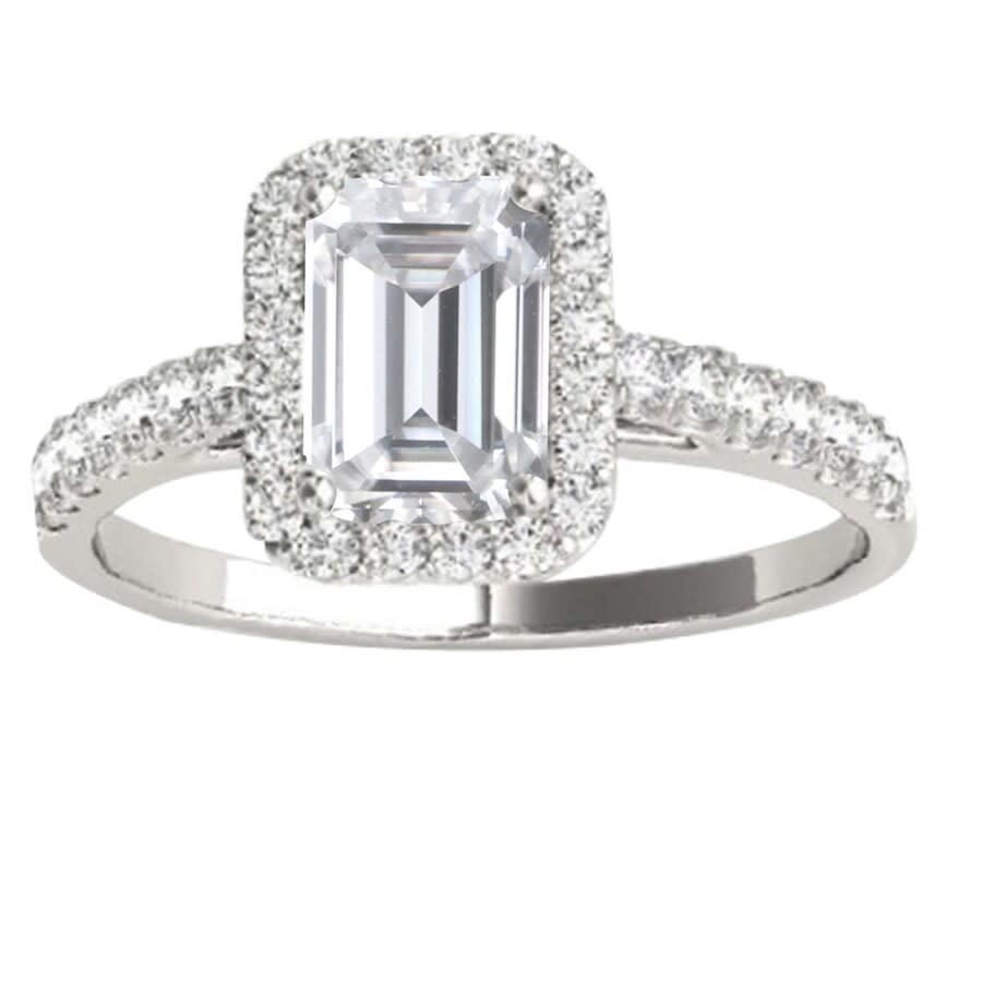 Shop Maulijewels 2.25 Carat Natural Diamond Emerald Cut Moissanite Halo Engagement Rings In 10k Solid Whi In White