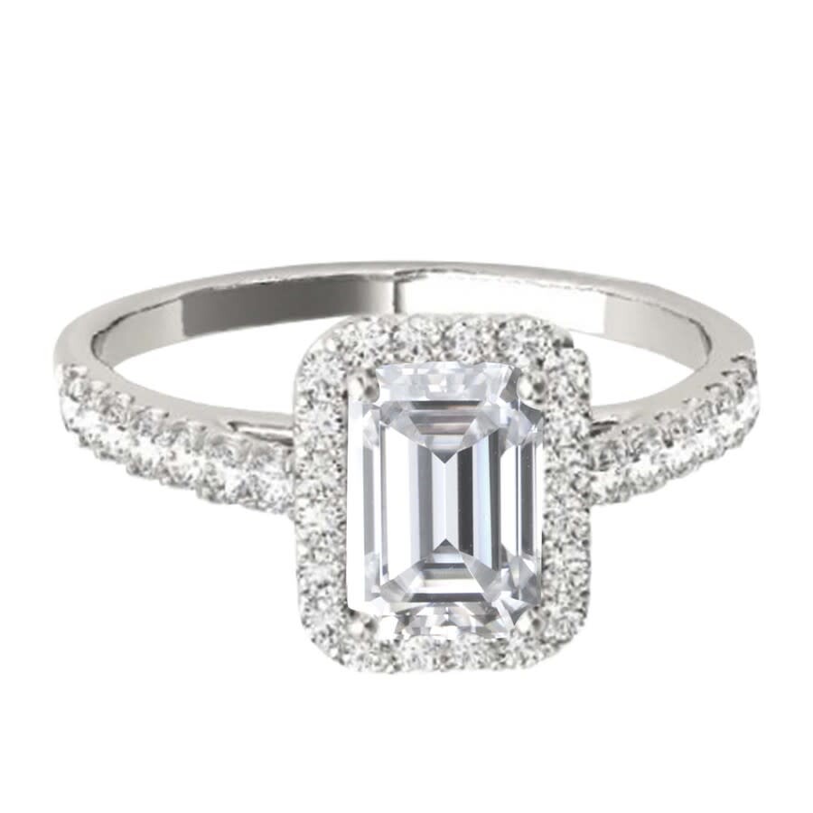Maulijewels 2.25 Carat Natural Diamond Emerald Cut Moissanite Halo Engagement Rings In 10k Solid Whi In White