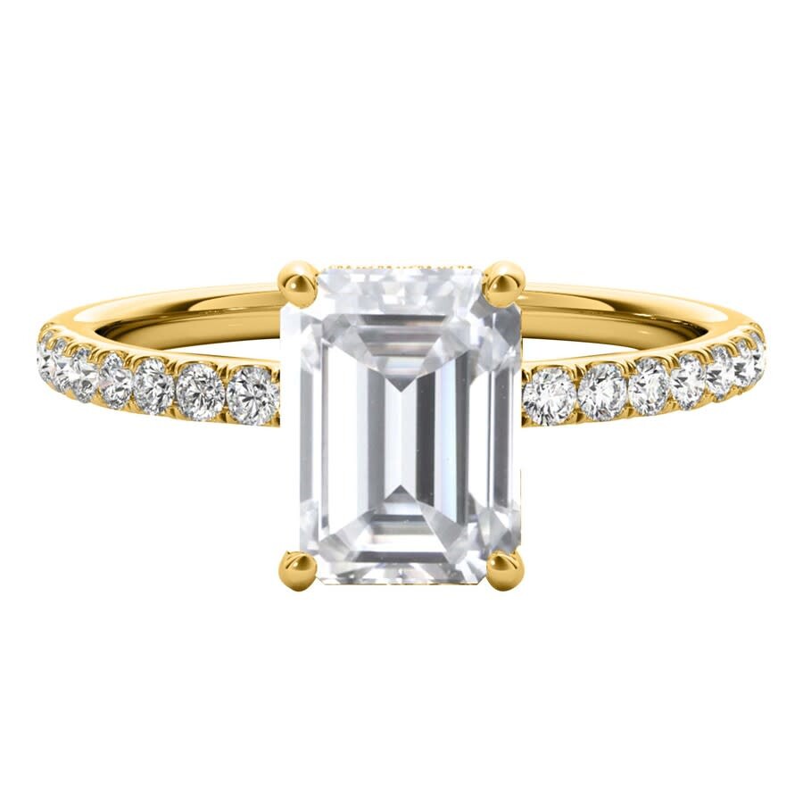 Maulijewels 2.30 Carat Emerald Cut Moissanite And Natural Round Diamond Engagement Rings For Women I In Yellow
