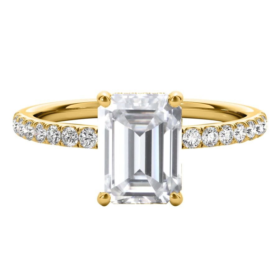 Shop Maulijewels 2.30 Carat Emerald Cut Moissanite And Natural Round Diamond Engagement Rings For Women I In Yellow