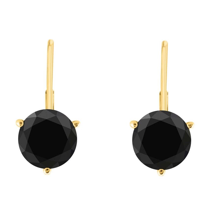 Maulijewels 2.50 Carat Black Natural Diamond Three Prong Set Martini Leverback Earrings For Women's In Yellow