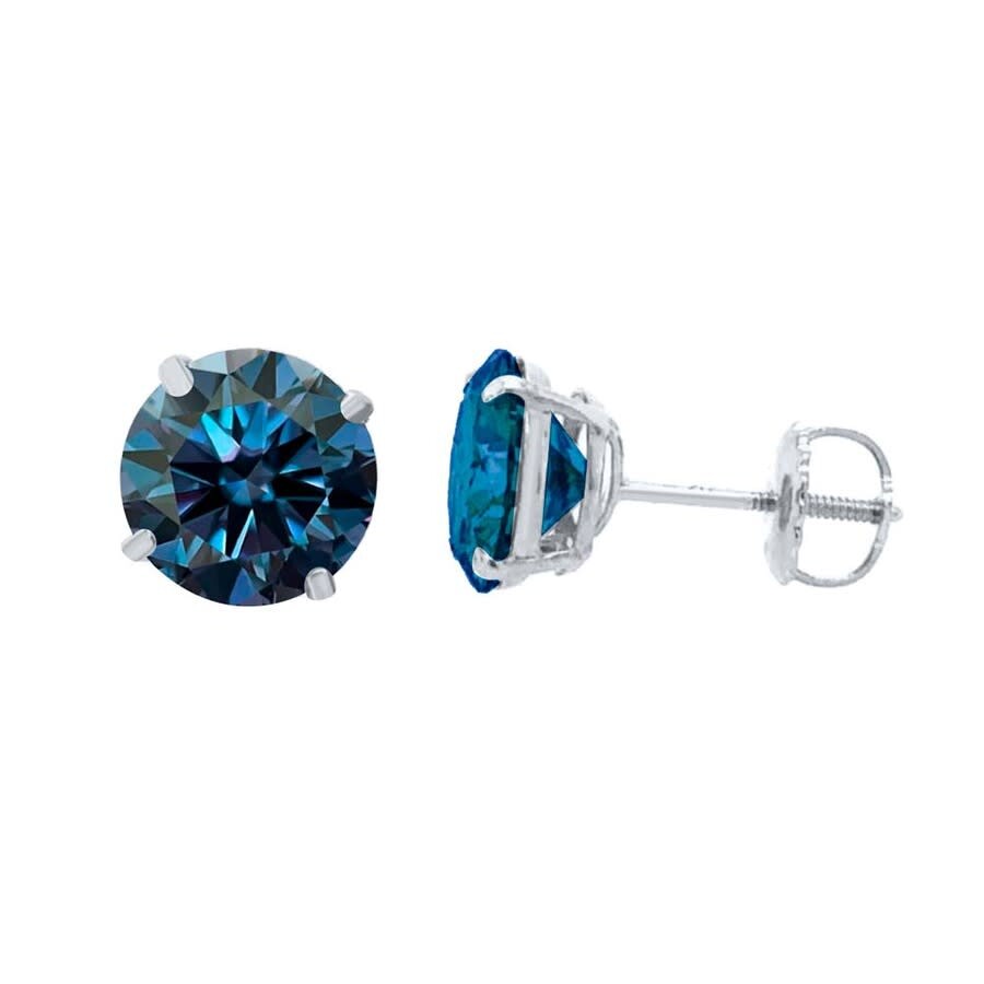 Maulijewels 2.50ct 14k Gold Gra Certified D-vvs1 Round Blue Moissanite Diamond Screw Back Studs Earr In White