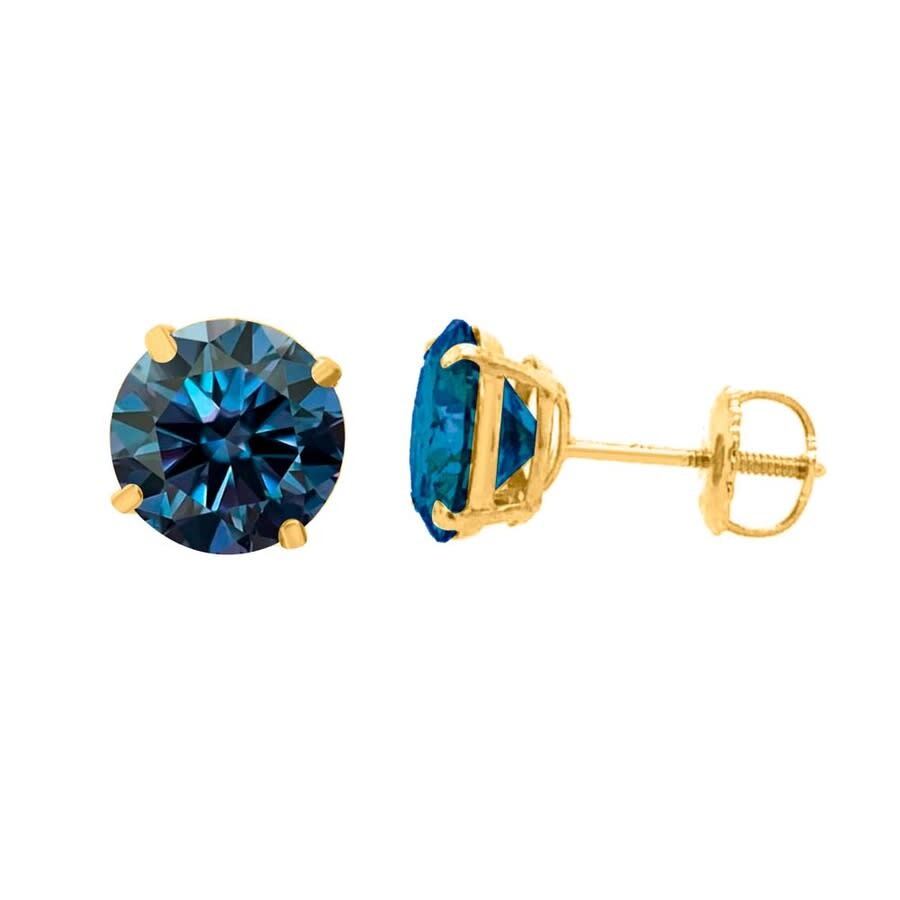 Maulijewels 2.50ct 14k Gold Gra Certified D-vvs1 Round Blue Moissanite Diamond Screw Back Studs Earr In Yellow
