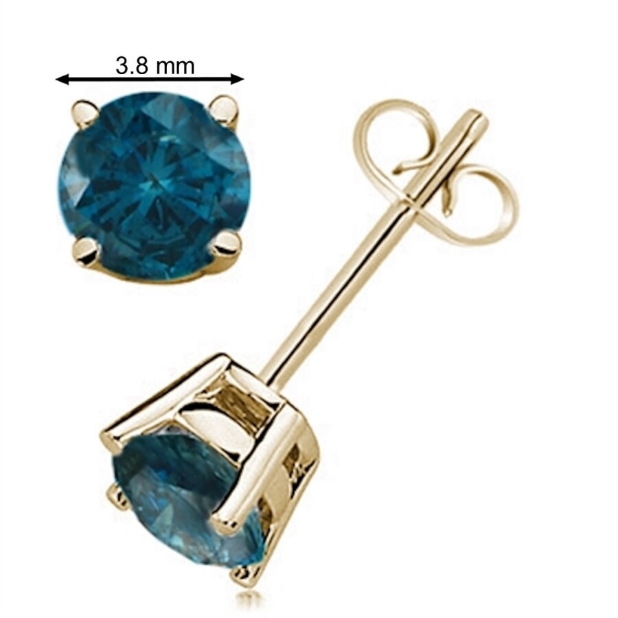 Maulijewels 3/8 Carat Blue Round Diamond Prong Set Stud Earrings In 14k Yellow & White Gold In Blue
