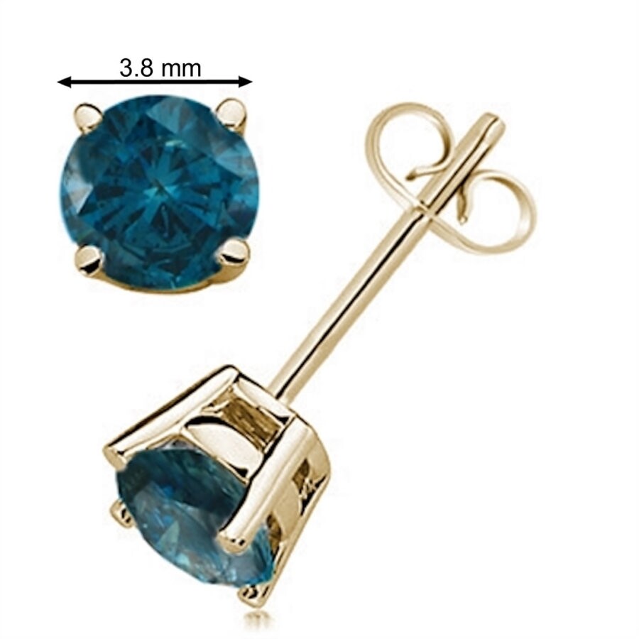 Shop Maulijewels 3/8 Carat Blue Round Diamond Prong Set Stud Earrings In 14k Yellow & White Gold