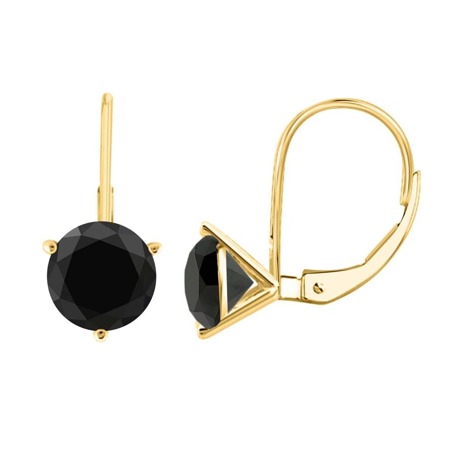 Shop Maulijewels 3/8 Carat Black Round Natural Diamond Three Prong Set Wome's Martini Leverback Earrings  In Yellow