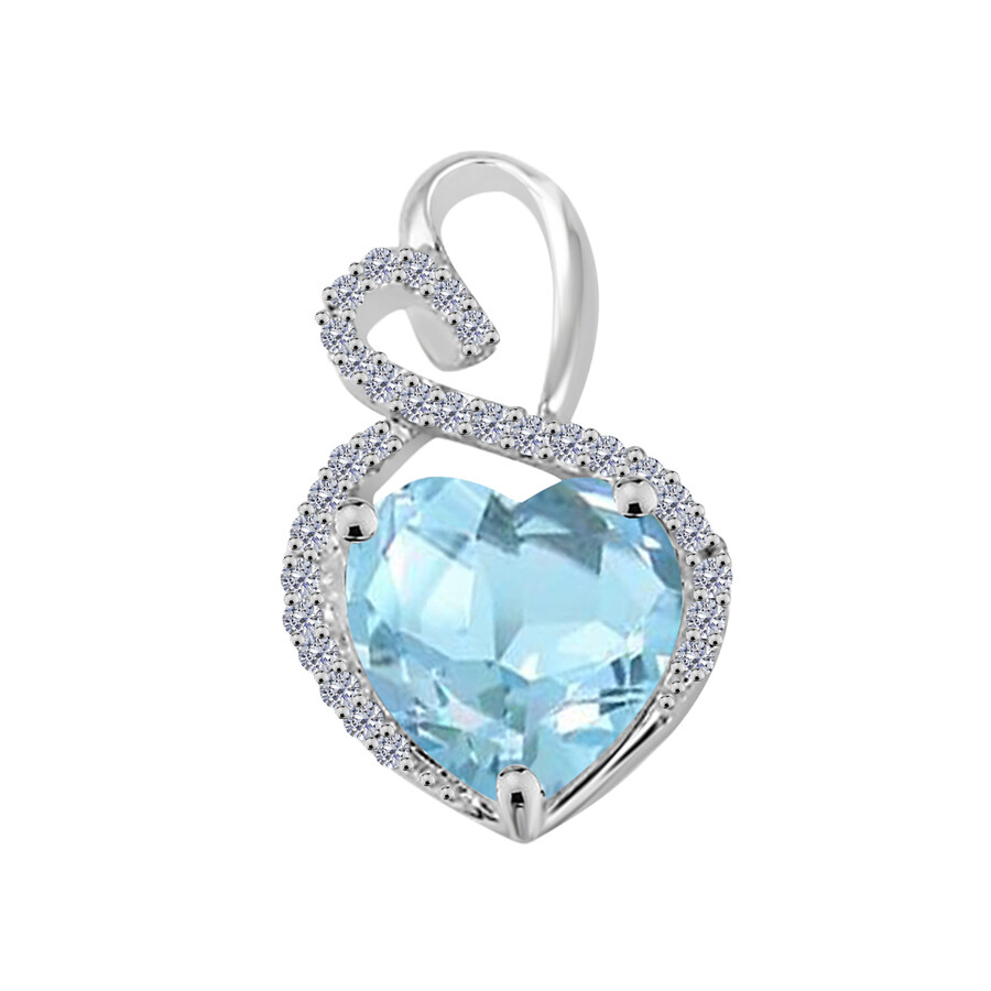 Maulijewels 4 Carat Heart Shape Aquamarine Gemstone And White Diamond Pendant In 14k White Gold With In Blue