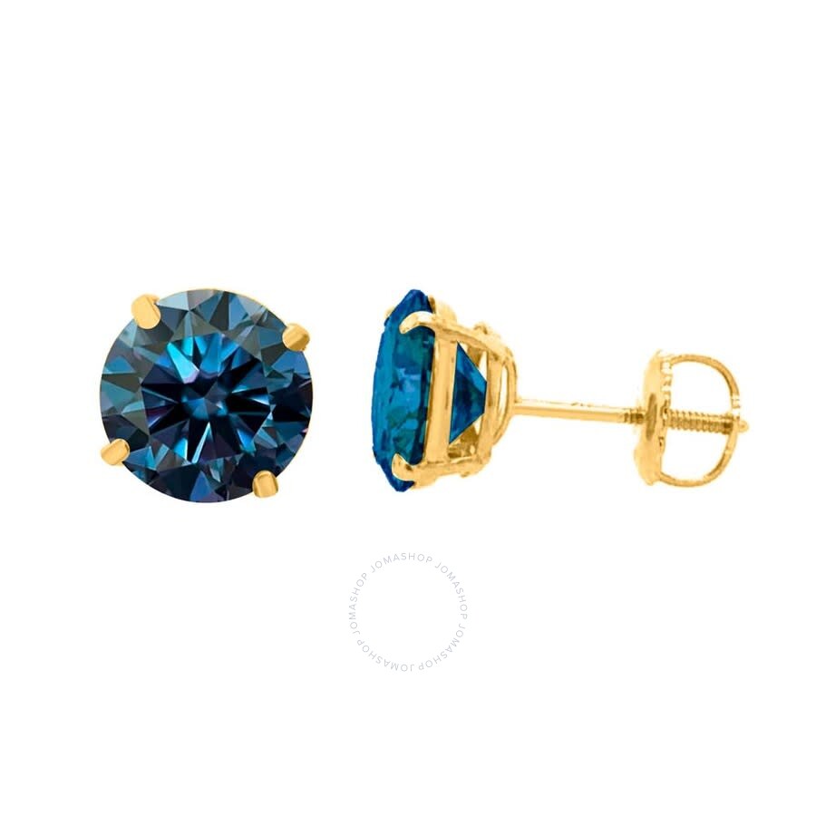 Maulijewels 4.00ct 14k Gold Gra Certified D-vvs1 Round Blue Moissanite Diamond Screw Back Studs Earr In Yellow