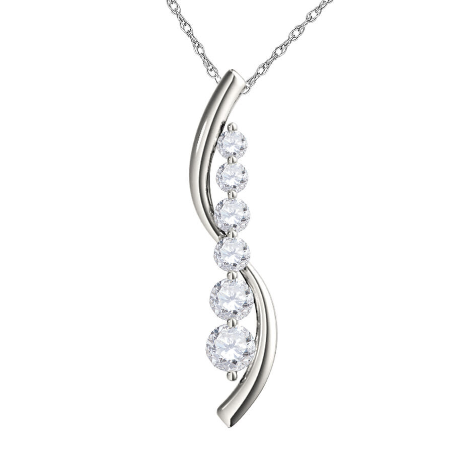 Maulijewels Ladies 14k White Gold 0.5 Ct Round Cut White Diamond Box Pendant Necklace With 18" 14k W In White