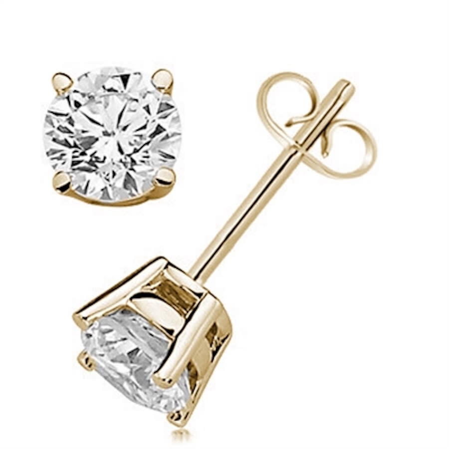 Maulijewels Ladies 14k Yellow Gold 2 Ct Round Cut White Diamond Stud Earrings In White