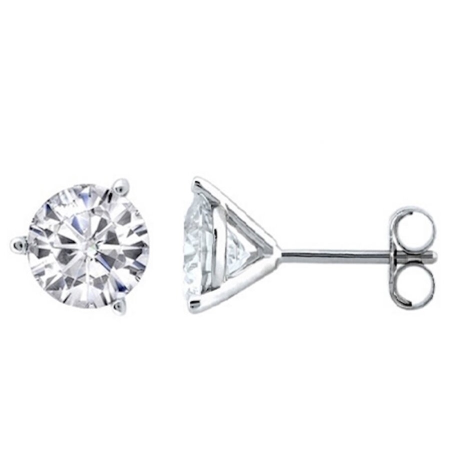 Maulijewels Round Stud Earrings In 14k White Gold With 1 Cttw Natural White Diamonds (push Back Clas In White