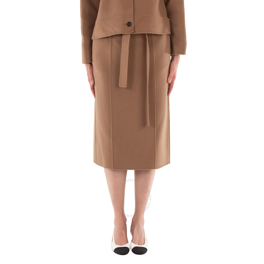 Max Mara Alec Belted Wool Skirt In Yellow