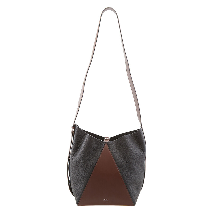 Max Mara Deer-print Leather Medium Bucket Bag In Brown
