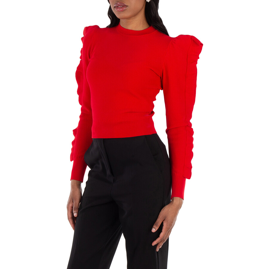 Max Mara Womens Red Genero Frilled-panels Knitted Jumper In Red