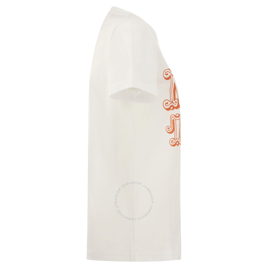 Max Mara White T-shirt With Logo Print On The Chest In Cotton Woman In White