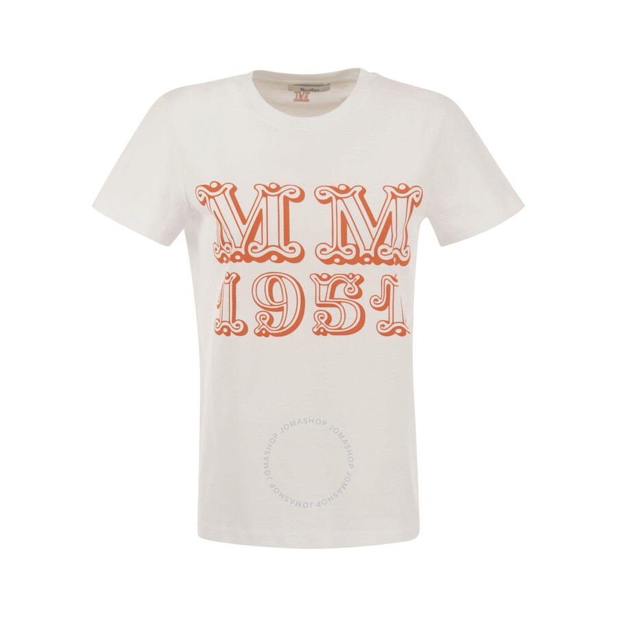 Max Mara White T-shirt With Logo Print On The Chest In Cotton Woman In White