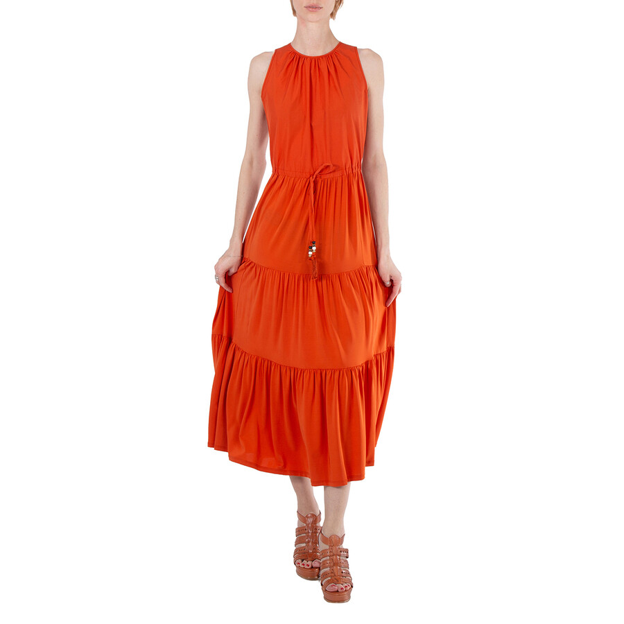 Max Mara Orange Kren Jersey Tiered Sleeveless Midi Dress, Brand Size 38 ...