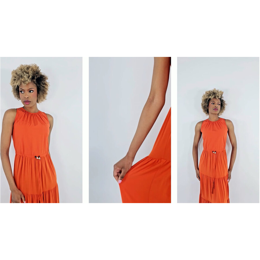 MARNO Kaite dress 丸林広奈 Max Mara Orange Kren Jersey Tiered Sleeveless Midi Dress, Brand