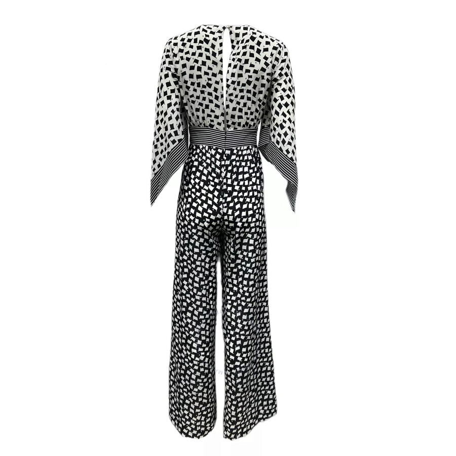 Max Mara Ladies White Black Origano Printed Silk Jumpsuit In White/black