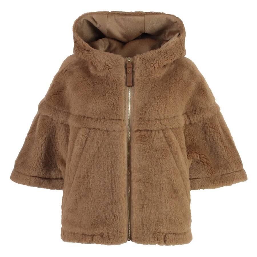 Max Mara Petalo Hooded Camel Hair And Silk-blend Jacket In Yellow