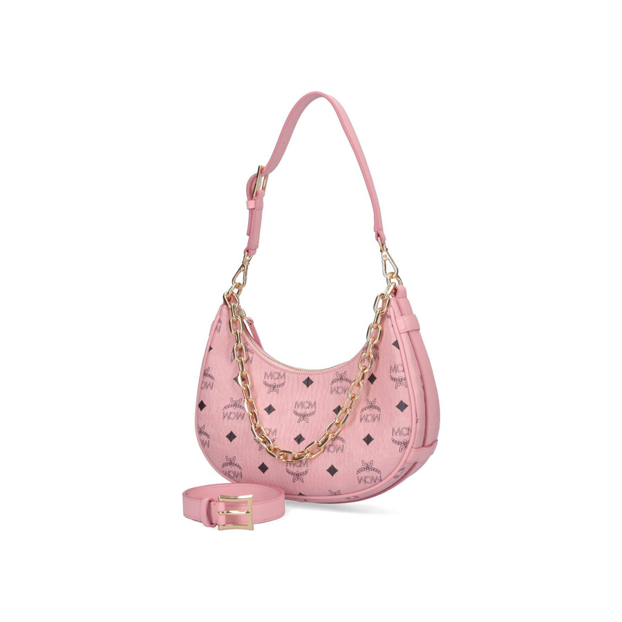 Mcm Small Aren Monogram Crescent Hobo Bag In Pink