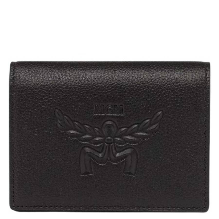 Mcm Embossed Logo Leather Mini Himmel Snap Wallet In Black